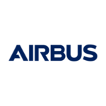 Logo de Airbus, écrit en lettres majuscules bleues avec une typographie épurée et moderne.